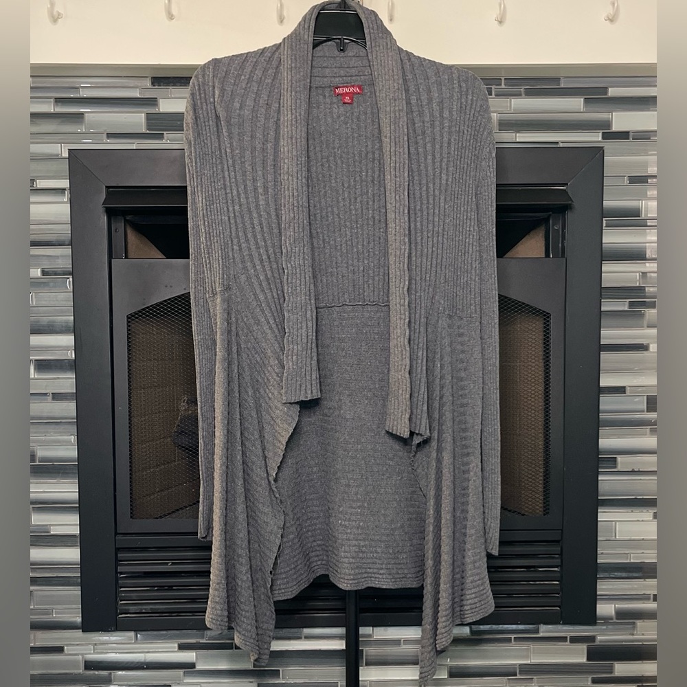 Merona Plus Size Women's Open Cardigan Sweater Light Wool Blend Gray- Size: XL
